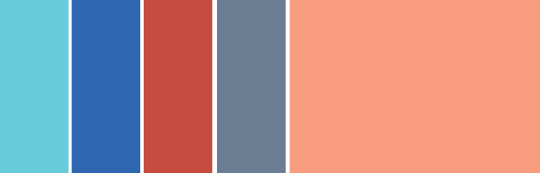 Tách ví dụ phối màu bổ sung với xanh nhạt, hồng đào, xanh dương và đỏ
